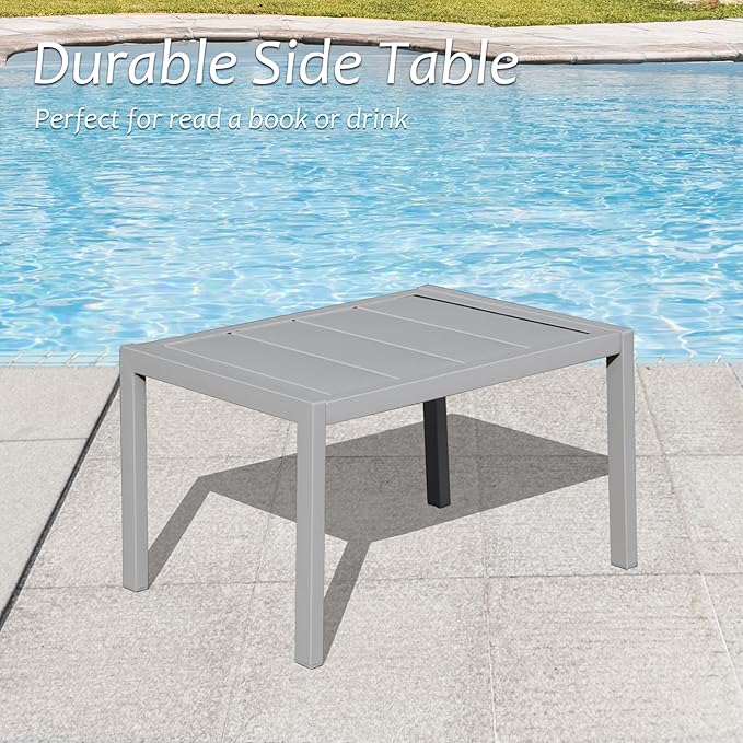 Domi Patio Chaise Lounge Set of 2 with Side Table, Aluminum Adjustable Pool Lounge Chairs - Photo 6
