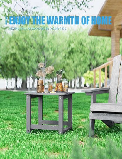 MXIMU Outdoor Side Table for Patio: 16" HIPS Weatherproof Adirondack Table - Small End Tables for Outside Porch Deck Pool Balcony Backyard - Easy Assembly No Maintenance Grey
