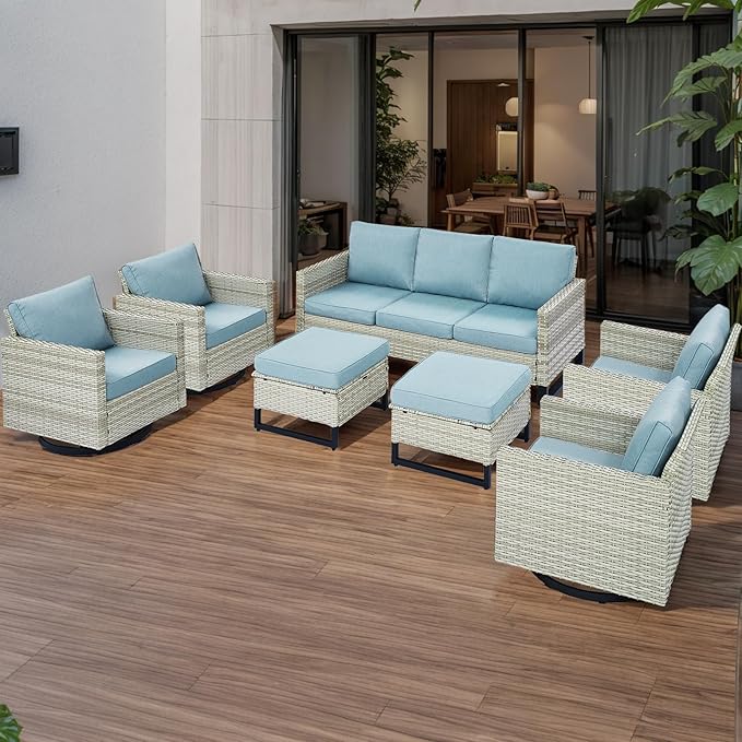 Rilyson Wicker Outdoor Patio Furniture Set - 7 Piece Patio Conversation Set with 4 Swivel Rocker Chairs - Photo 7