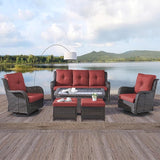 Rilyson Wicker Patio Furniture Set - 6 Piece Rattan Outdoor Sectional Conversation Sets with 2 Rocking Chair, 2 Ottoman - Photo 7