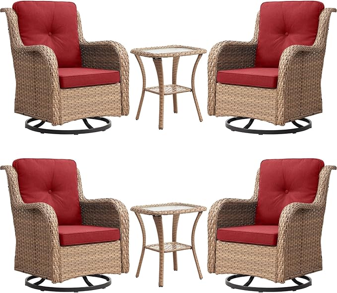 Rilyson Patio Chairs Wicker Outdoor Chair - 6 Piece Rattan Patio Swivel Rocking Chairs Set with Glass Top Side Table - Photo 1