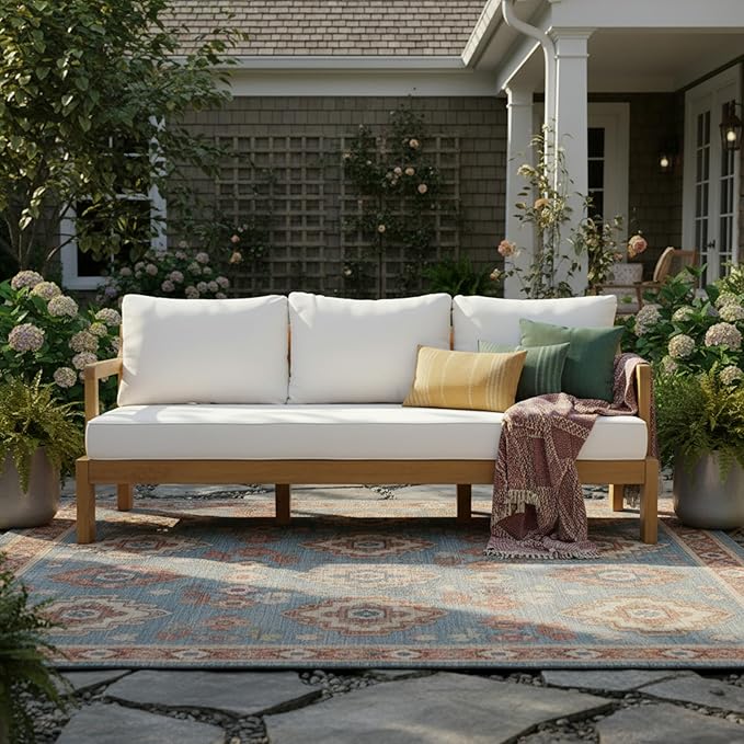 Patio Furniture 3-seat Sofa Acacia Wood Outdoor Furniture Outdoor Couch Deep Seat and Backrest Cover Thick Cushions - Photo 3