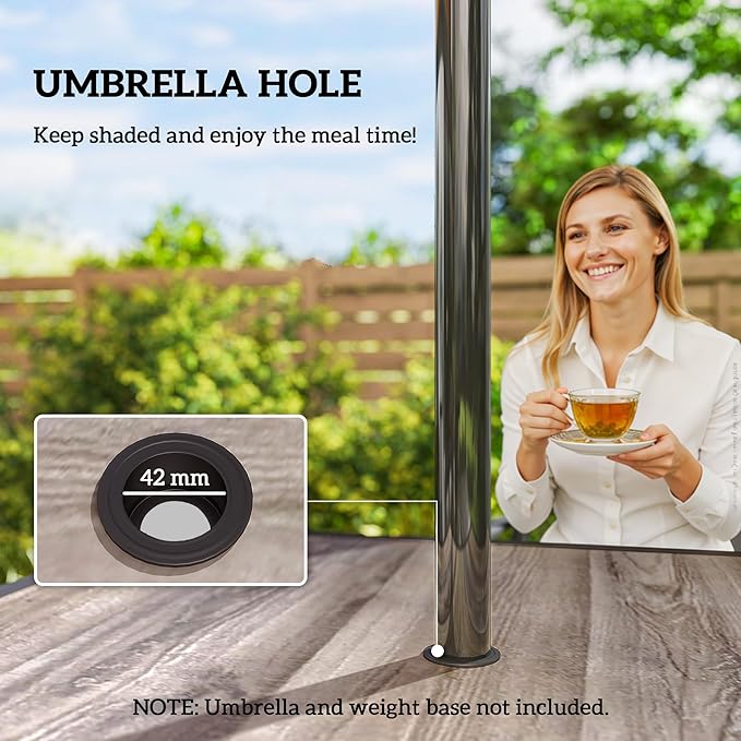 Outsunny Outdoor Dining Table for 4 People, 37" Square Patio Table with Umbrella Hole, Storage Shelf and Faux Wood Top, Metal Frame Outdoor Furniture for Garden, Backyard, Deck, Gray