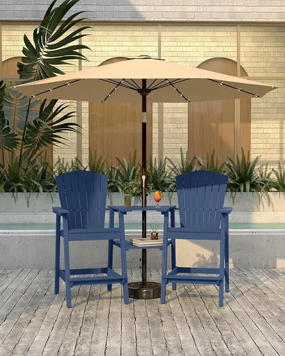 Tall Adirondack Chairs Set of 2 with Removable Tray, HDPE Bar Height Adirondack Bar Stools, High Back Patio Chairs for Balcony, Deck, Lawn, Backyard, All-Weather Outdoor Furniture, Navy Blue