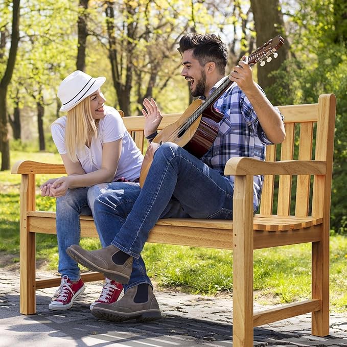OTSUN Teak Bench Outdoor, 2-Person Wood Garden Bench with 800lb Capacity All-Weather Durable Fade-Resistant, Suitable for Courtyard Lawn Park Porche Backyard Patio & Deck