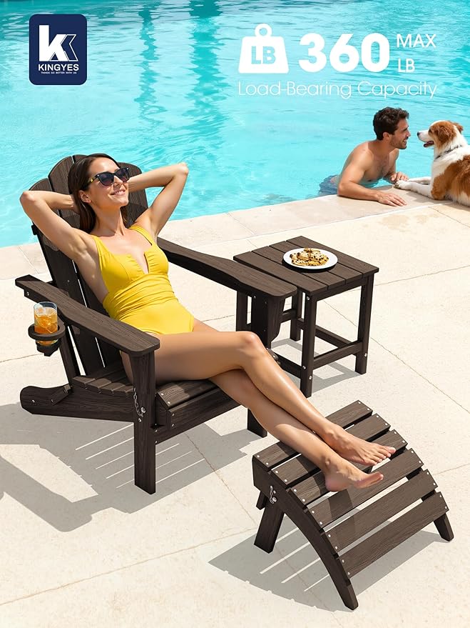 KINGYES Folding Adirondack Chair Set of 6, HDPE All-Weather Patio Chairs with Cup Holder - Photo 8