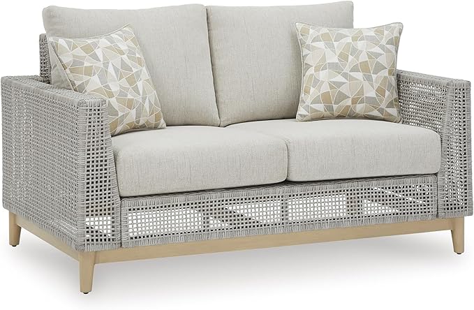 Signature Design by Ashley Seton Creek Cottage Nuvella Weather Resistant Fabric Outdoor Loveseat with Cushion and 2 - Photo 1