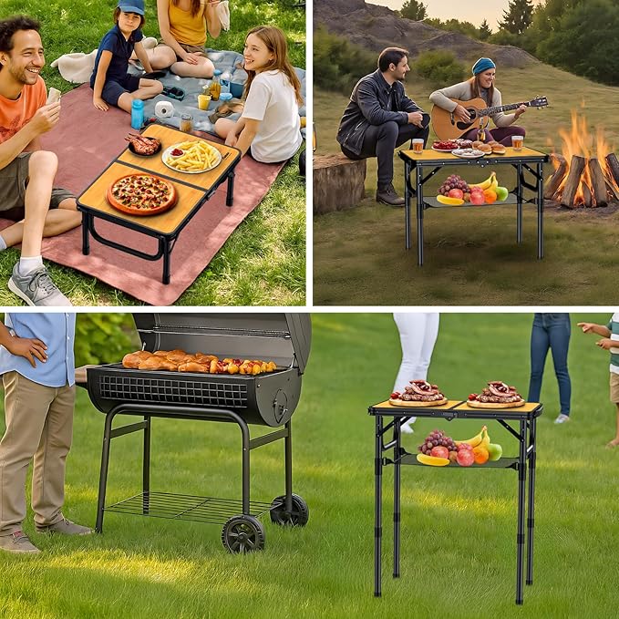 Anbte 2ft Camping Table Foldable with Storage Net, 3 Adjustable Heights Aluminum Small Folding Table Lightweight - Photo 8