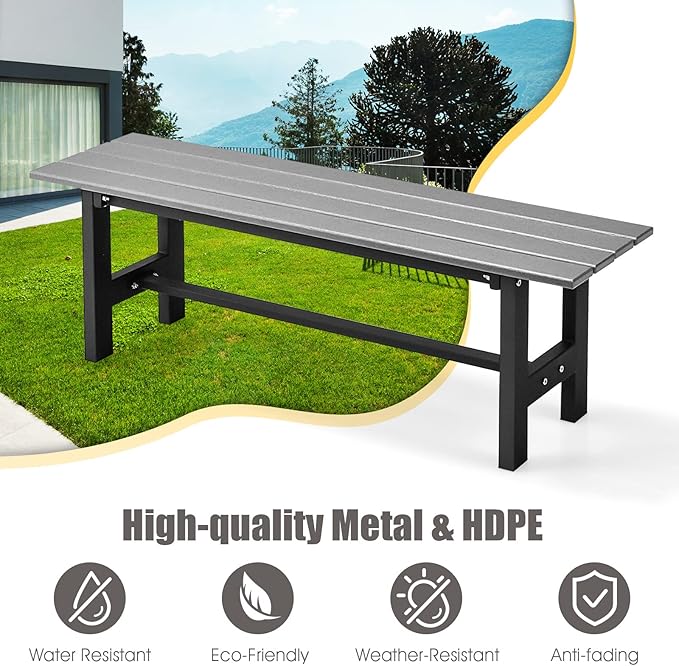 Giantex 2-Person Outdoor Bench Seat - Backless Patio Garden Bench, 47” Weatherproof Outside Chair with Slatted Seat - Photo 6