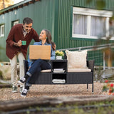 Flamaker Outdoor Furniture Patio Loveseat Wicker 2-Seat with Built-in Table and Cushions Rattan Porch Chairs Bench for - Photo 8