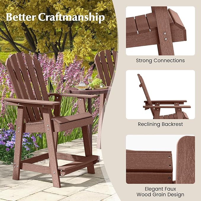 Tangkula Outdoor Bar Stool, HDPE Tall Adirondack Chair with Armrest & Footrest - Photo 6