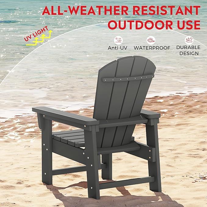 Costaelm Kids Adirondack Chair Set of 4, Plastic Outdoor Kids Chair Toddler Patio Furniture and Outdoor Children Picnic Activity Lawn Chair for Garden, Patio, Backyard & Beach, Gray