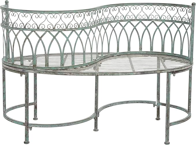 SAFAVIEH Outdoor Collection Lara Victorian Scroll Antique Dark Green Wrought Iron Kissing Bench
