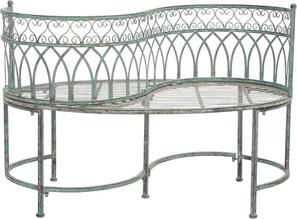 SAFAVIEH Outdoor Collection Lara Victorian Scroll Antique Dark Green Wrought Iron Kissing Bench