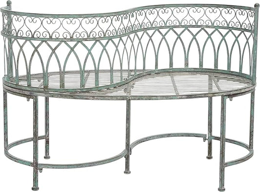 SAFAVIEH Outdoor Collection Lara Victorian Scroll Antique Dark Green Wrought Iron Kissing Bench