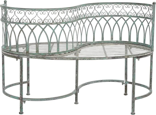 SAFAVIEH Outdoor Collection Lara Victorian Scroll Antique Dark Green Wrought Iron Kissing Bench