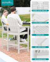 SERWALL Tall Adirondack Chairs Set of 2 with Double Layer Connecting Tray, HDPE Bar Height Outdoor Chairs - Photo 4