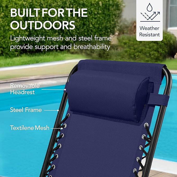 Best Choice Products Outdoor Folding Rocking Chair, Zero Gravity Lounge Chair, Patio Rocker w/Headrest Pillow - Blue - Photo 7