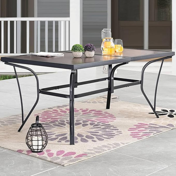 Outdoor Dining Table 63" Rectangular Metal Patio Dining Table for 6 with Wood Grain Tabletop Galvanized Steel Frame - Photo 1
