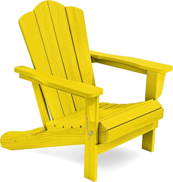 KINGYES Folding Adirondack Chair, HDPE All-Weather Patio Chairs, Wooden Textured Lawn Chair for Poolside, Backyard, Deck - Photo 1