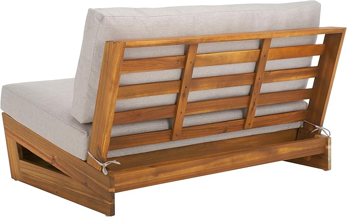 SAFAVIEH Outdoor Patio Furniture Collection Lynn Natural & Light Grey Solid Wood Sofa (PAT7329B) - Photo 7