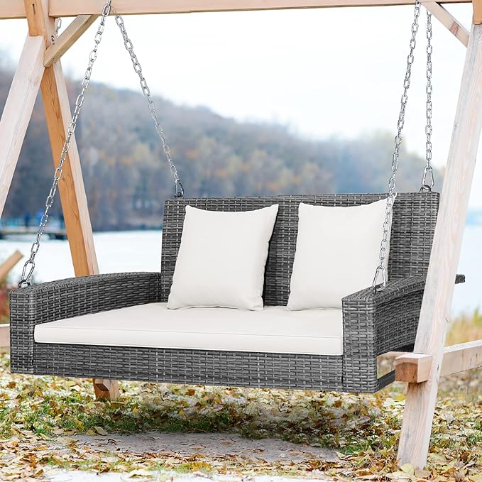 Tangkula 2 Person Wicker Hanging Porch Swing - Photo 3