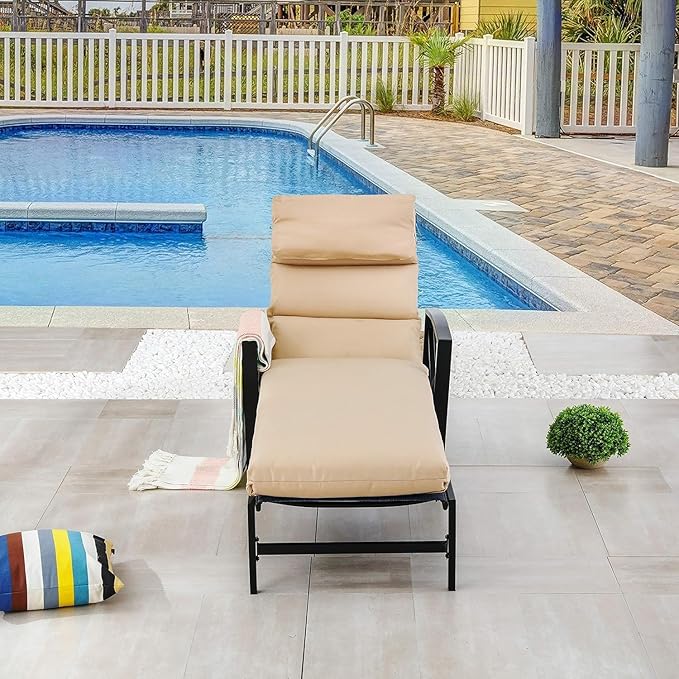 LOKATSE HOME Patio Chaise Lounge Chair Outdoor Furniture Reclining Adjustable with Cushion and Soft Pillow for Pool - Photo 6