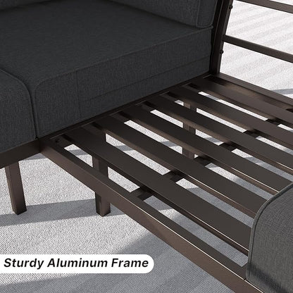Gotland Aluminum Patio Furniture Set with Rectangular Coffee Table, Metal Patio Furniture with 5 Seats Waterproof 5.1'' Seat Cushions, Outdoor Sectional Patio Conversation Sets for Balcony Black