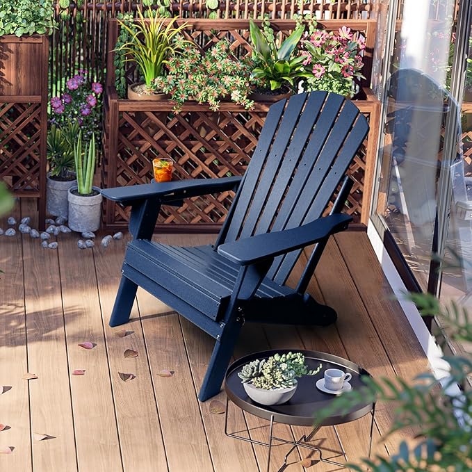 FUNBERRY Adjustable Folding Adirondack Chairs Set of 2, HDPE All Weather Fire Pit Chairs with Cup Holder