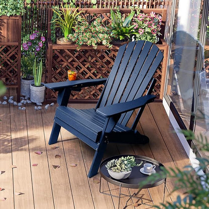 FUNBERRY Adjustable Folding Adirondack Chairs Set of 2, HDPE All Weather Fire Pit Chairs with Cup Holder