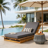 Christopher Knight Home Bard Patio Chaise Lounge Chair Outdoor, Acacia Wood Poolside Sun Lounger with 3-Folds Cushion - Photo 1