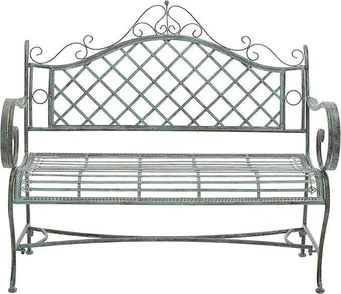 SAFAVIEH Outdoor Collection Abner Victorian Antique Dark Green Wrought Iron 46-inch Wide Garden Bench - Photo 1