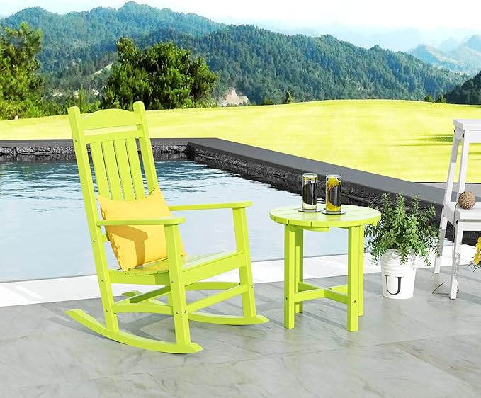 WestinTrends Malibu Malibu Outdoor Patio Porch Rocking Chair with Side Table Set, Lime