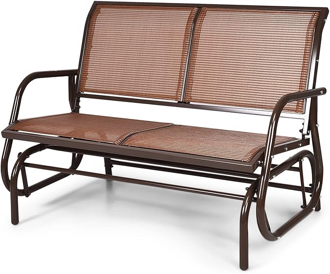 Tangkula 2 Person Patio Glider, Outdoor Swing Bench, Glider Loveseat Chair with Heavy-Duty Steel Frame, Breathable Seat Fabric, Rocking Chair for Poolside, Garden, Backyard, Porch
