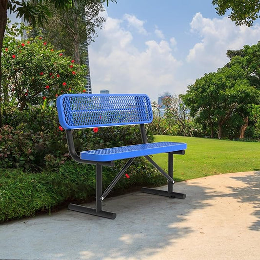 4 Ft Metal Park Bench for Outside, All-Weather Thermoplastic Coating Outdoor Bench with Backrest, Commercial Heavy Duty Benches for Shopping Malls, Stores, Parks, Patios, Decks, Blue