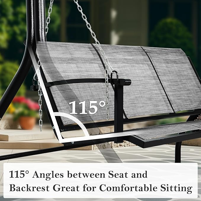 Textilene 3 Seat Hanging Swing, 5.2FT Patio Bench Swing - Photo 6