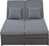 Patio Rattan Sunbed, All Weather Outdoor Wicker Double Daybed with Adjustable Backrest and Cup Tray - Photo 7