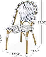 Christopher Knight Home Philomena Outdoor French Bistro Chair (Set of 2), Blue + White + Bamboo Print Finish - Photo 3