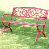 Outdoor Metal Garden Bench with Armrests - Slatted Patio Park Bench for Yard, Porch, Lawn - Photo 1