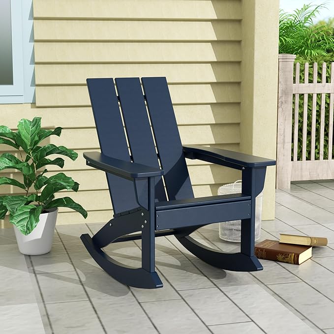 WO WESTIN OUTDOOR HDPE Shoreside Modern Rocking Poly Adirondack Chair,Navy Blue