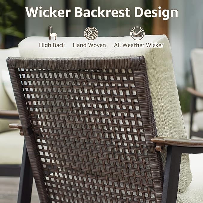 NATURAL EXPRESSIONS Patio Sofa Outdoor Furniture Metal Chair with Wicker Backrest & 6 Inches Cushion for Front, Porch - Photo 6