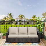 77'' Patio Sofa, All Weather Outdoor Rattan Wicker 3-Seat Sofa High Back Couch with Premium Cushions for Garden - Photo 7