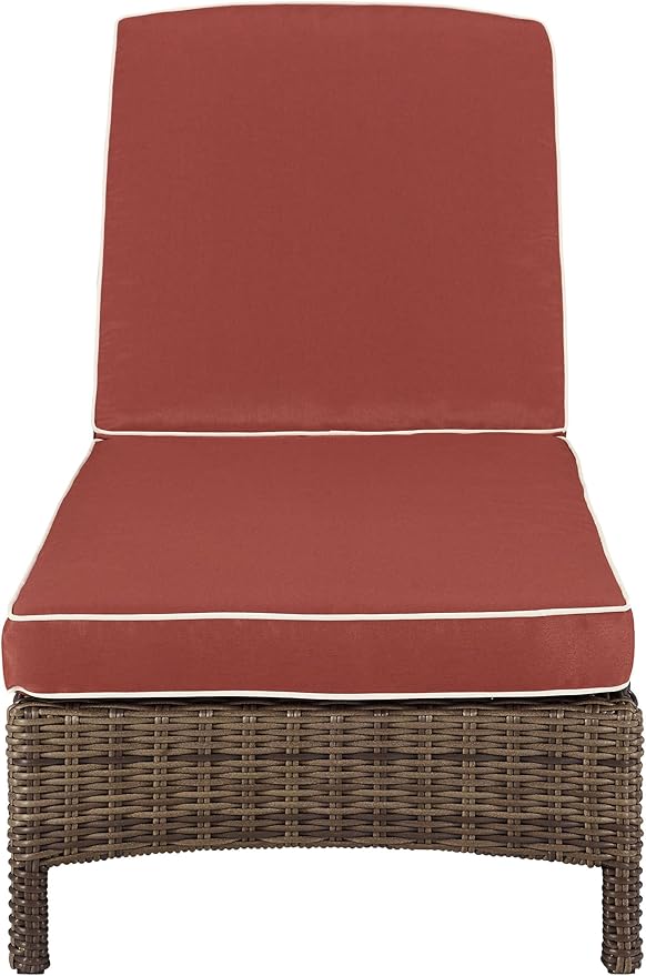 Crosley Furniture Bradenton Reclining Wicker Outdoor Chaise Lounge Chair for Patio, Deck, Backyard, Poolside, Brown with Sangria Cushions
