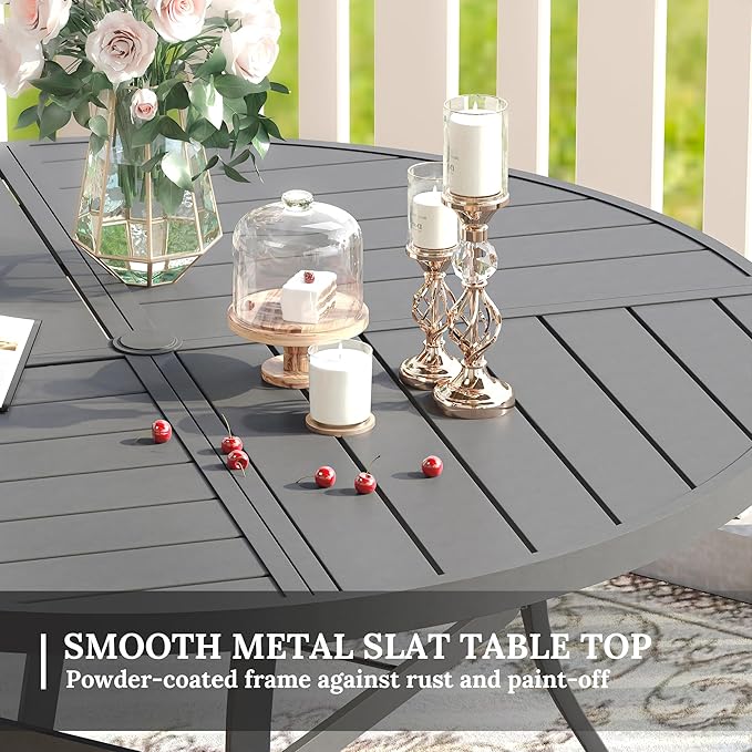 VICLLAX Round Patio Table with Adjustable Umbrella Hole for 4, All Weather Metal Outdoor Dining Table for Lawn Garden - Photo 6