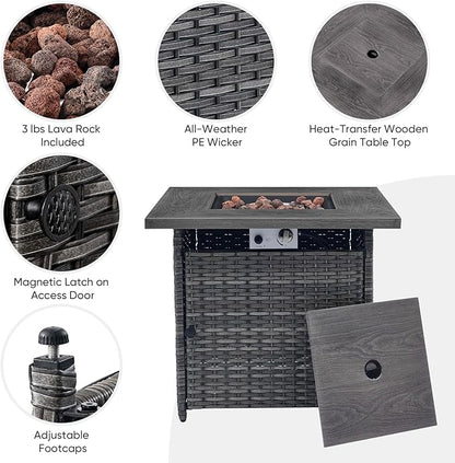 Belord Patio Furniture Set with Fire Pit Table,8 Piece Wicker Outdoor Furniture Set, Swivel Rocker Chairs with Ottomans and Sectional Couch, All Weather Patio Conversation Set,Gray Wicker/Gray