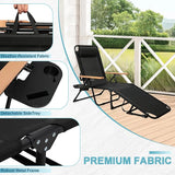 Outdoor Chaise Lounge Chair with 4-Position Adjustable Backrest, Patio Folding Sun Tanning Chair, Pillow & Cup Holder - Photo 6