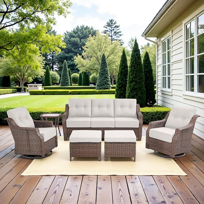 Belord High Back Outdoor Patio Furniture Set - Wicker Outdoor Swivel Rocker Patio Chairs with Sofa and Ottoman - Photo 1
