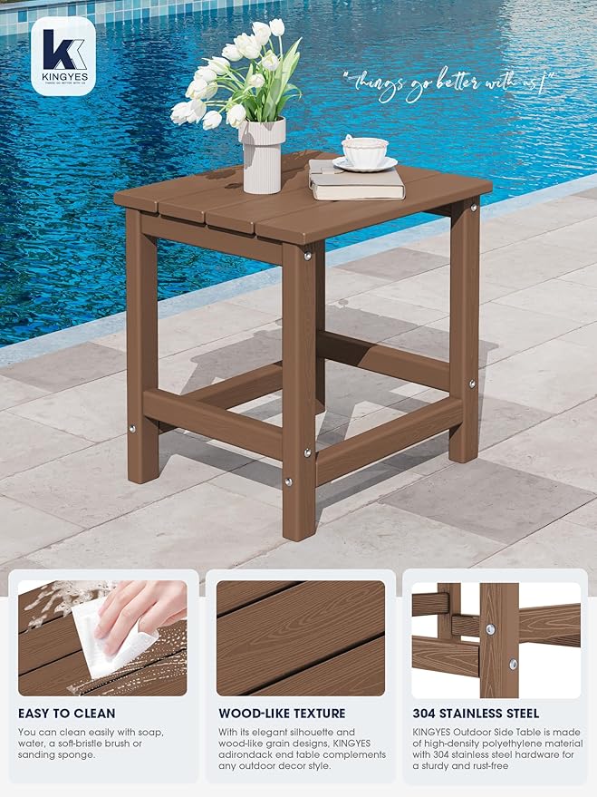 KINGYES Adirondack Outdoor Side Table, Brown - Photo 5
