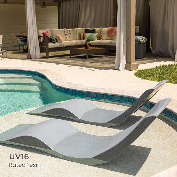 Aqua Outdoors - in-Pool Chaise Lounger - Pool & Sun Shelf Lounge Chair - Designed for Water Depths Up to 9” - Compatible with All Types - Poolside & Sun Deck Tanning - Set of 2 - Gray Granite