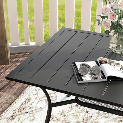 VICLLAX Outdoor Dining Table for 6, 59" Black Metal Patio Table with Umbrella Hole, Black